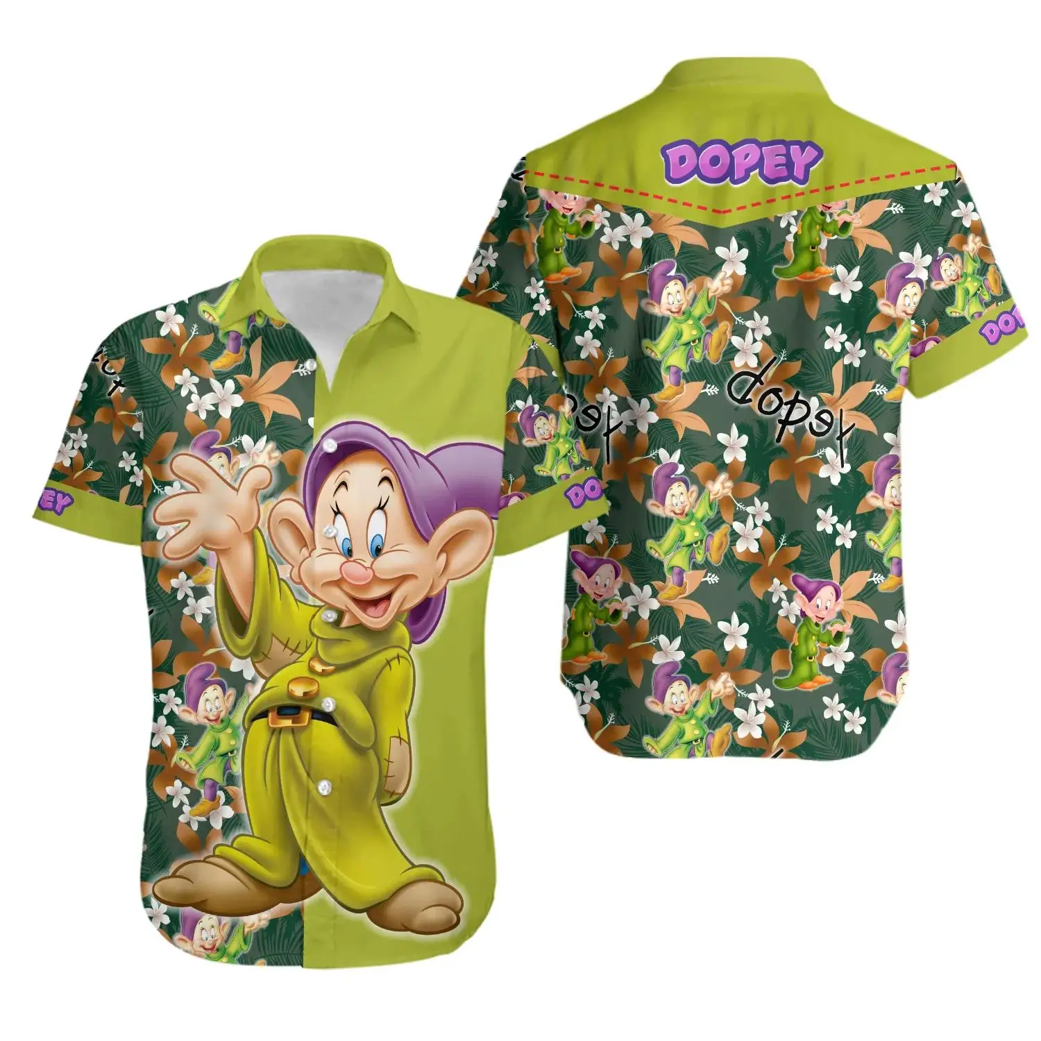 Disney Dopey Dwarf Hawaiian Shirt Men Women Short Sleeve Beach Fashion Casual Top