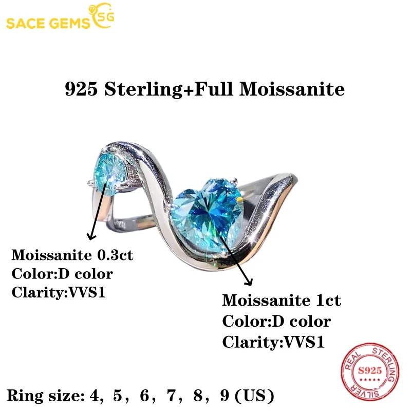 SACE PERMATA GRA Bersertifikat 1,3 CT Cincin Moissanite VVS1 Lab Berlian Solitaire Cincin untuk Wanita Janji Pertunangan Pernikahan Perhiasan