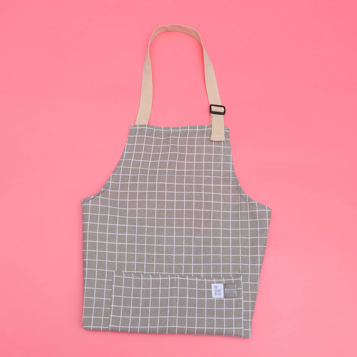 

Checkered Apron Cotton Linen Kitchen Cooking Smock Adjustable Halter Neck With Pockets For Baking Gardening Restaurant Bar