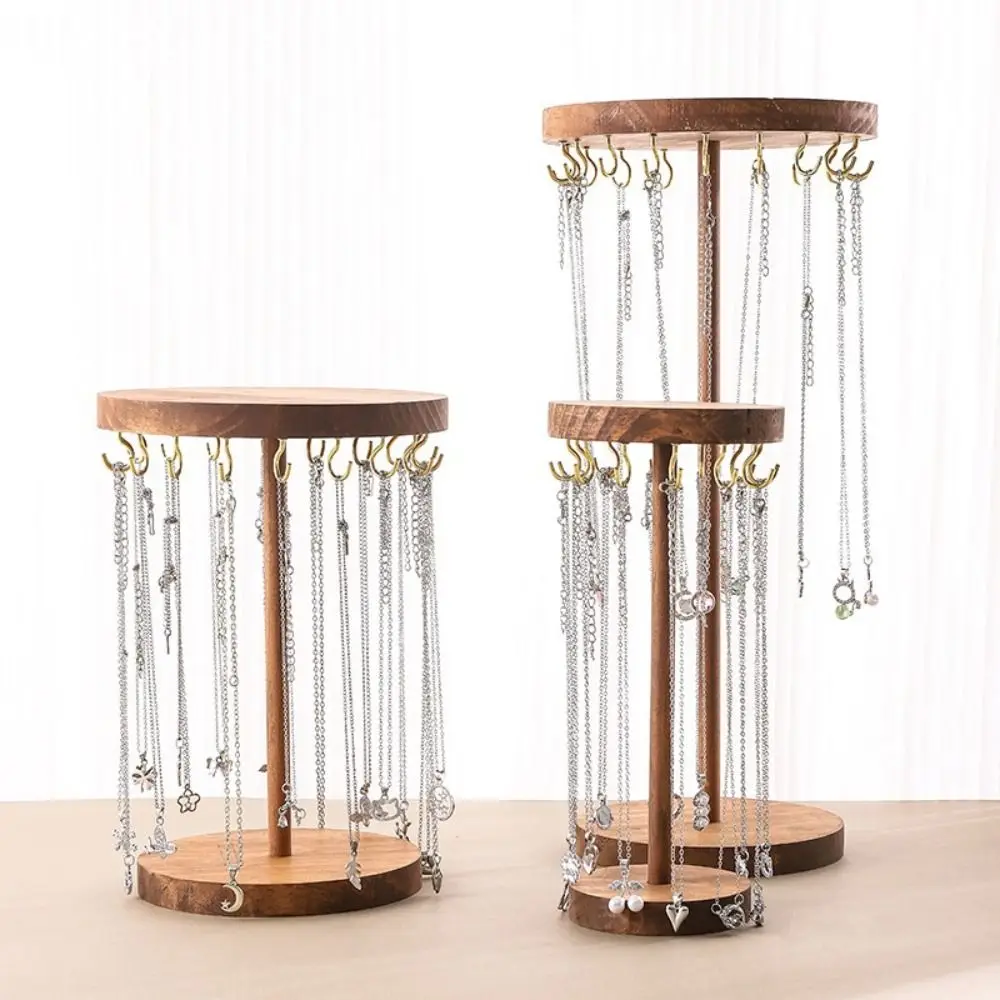 Solid Wood Jewelry Display Holder Hanging Countertop Jewelry Organizer Necklace Earrings Stand Detachable Round