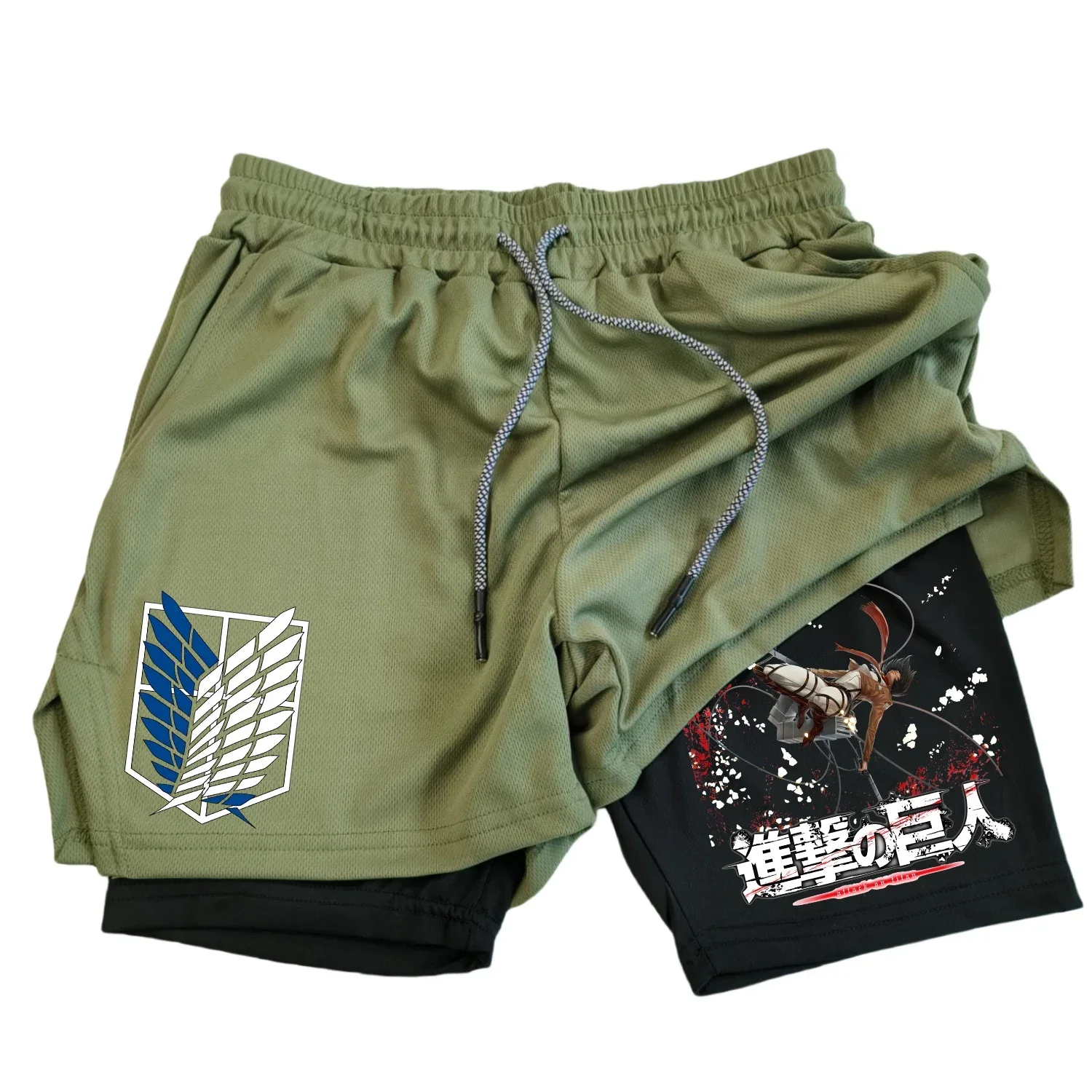 Anime Attack on Titan printing Men\'s Shorts 2 in 1 Sports Shorts Quick drying Breathable Sports Fitness Shorts Outdoor Running