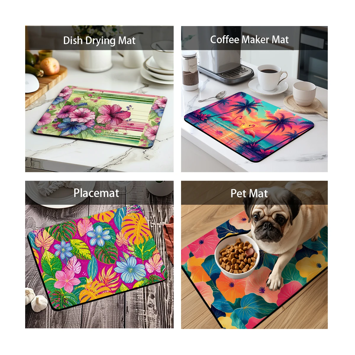Vibrant Floral Pattern Polyester Absorbent Mat - Decorative Mat for Home, Stylish Indoor Decor Accessory 5