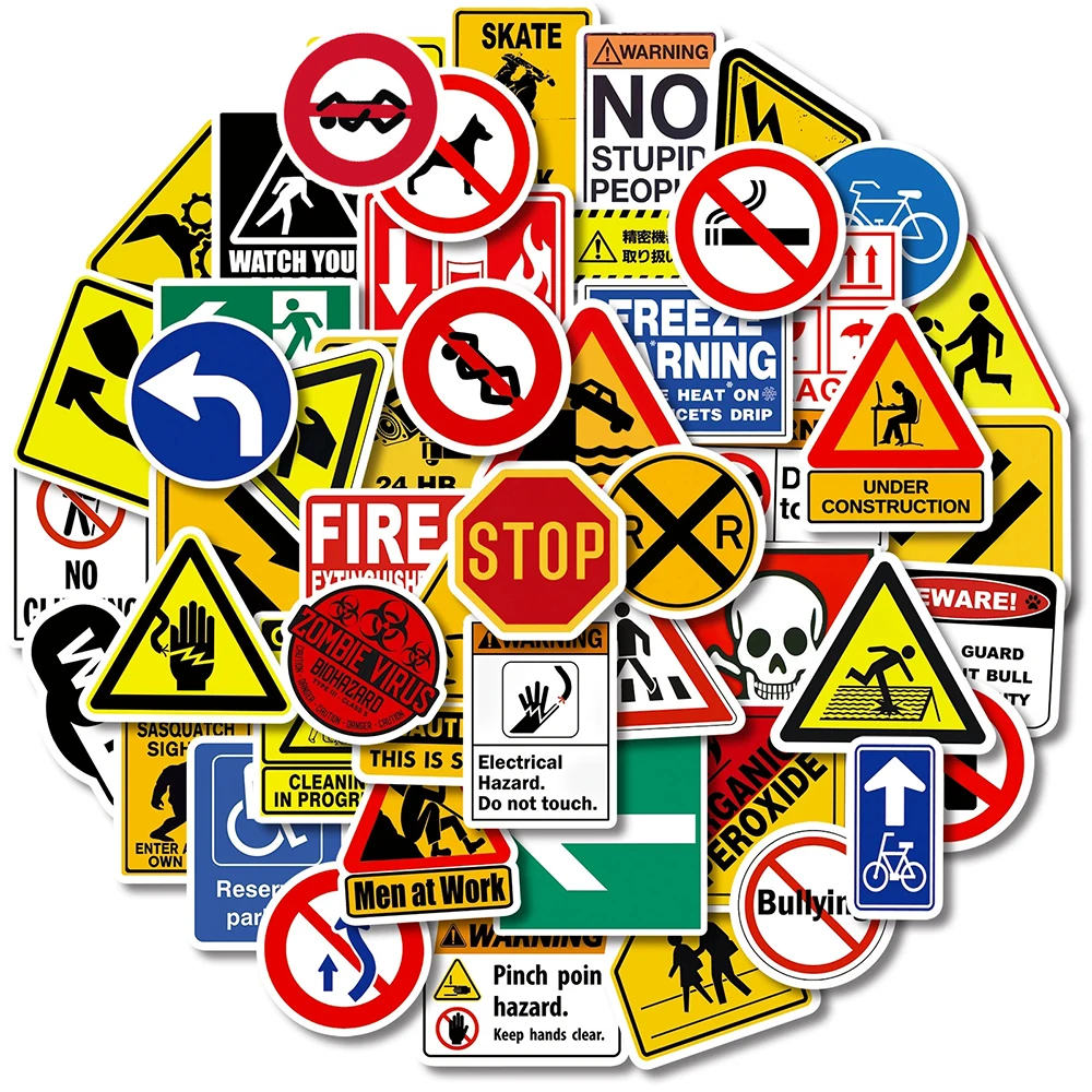 10/30/50pcs Cartoon Warning Stickers Funny Danger Banning Sign Decals for Skateboard Phone Helmet Cool Decoration Sticker Packs