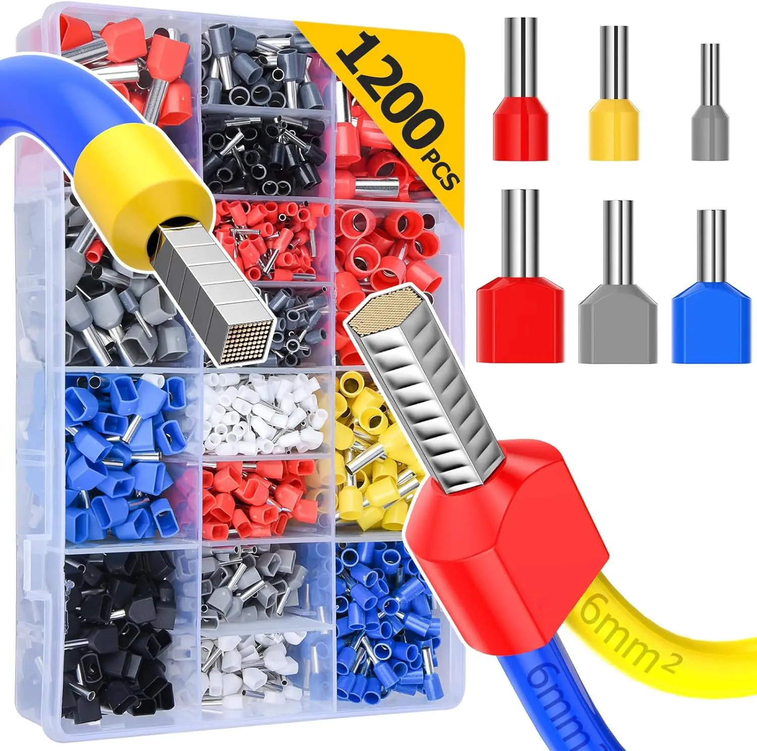 TE1200PCS Double Wire Tube Type Pre-insulated Terminal Wire Ferrule Terminal 250g