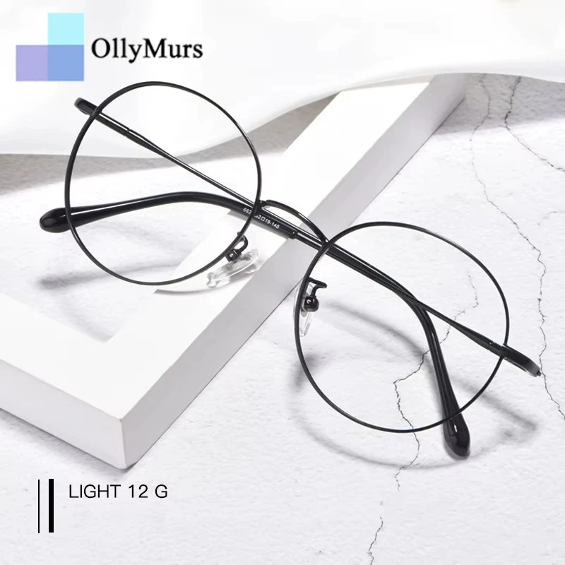 OLLYMURS للجنسين ريترو مستدير بيتا تيتانيوم خفيفة الوزن للغاية إطارات النظارات لتصحيح قصر النظر العصرية النظارات البصرية الموضة
