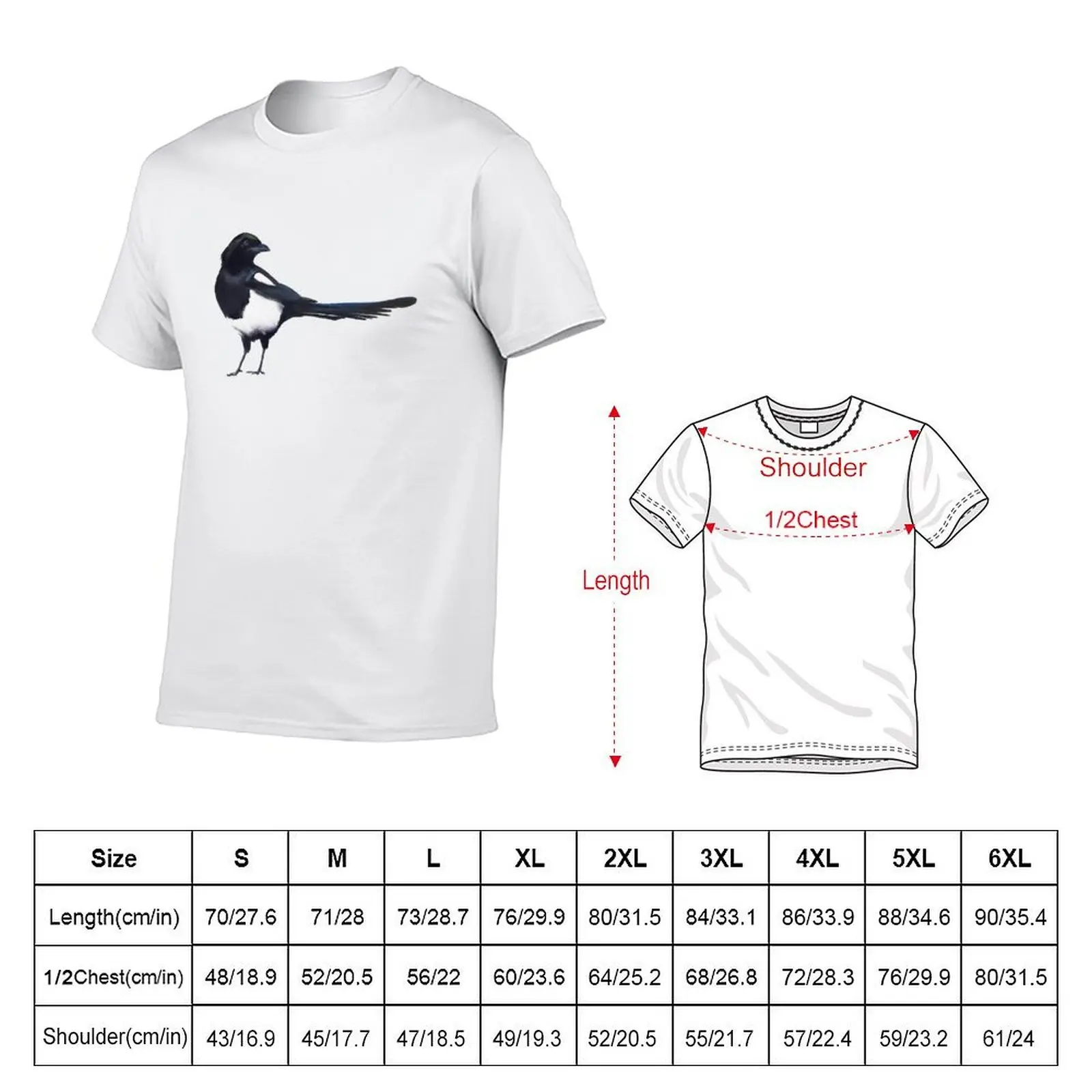 Black-billed magpie - charcoal drawing T-Shirt plain street wear mens vintage t shirts
