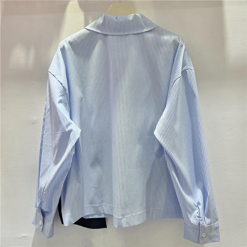 SuperAen European and American Style 2026 Autumn New Polo Collar Long-sleeved Asymmetrical Patchwork Lace Single-breasted Shirts view 4