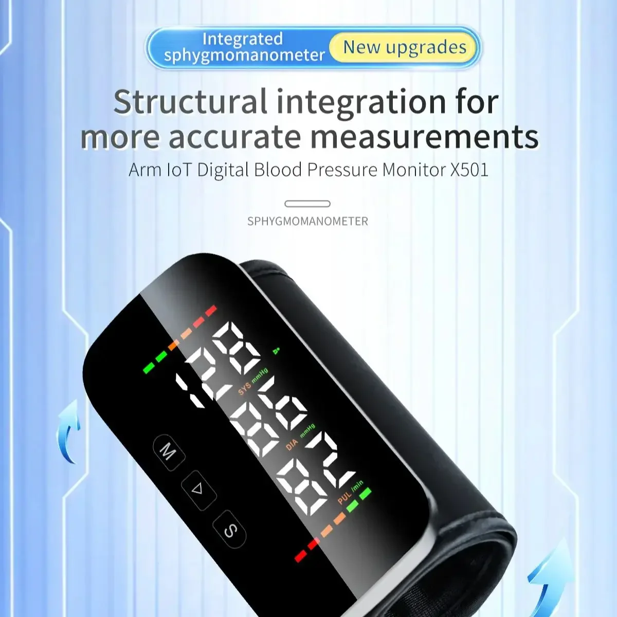 WiFi Bluetooth Upper Arm Integrated Blood Pressure Monitor LCD Large Display Screen Voice Broadcast YTYPE-C Multi Data Storage