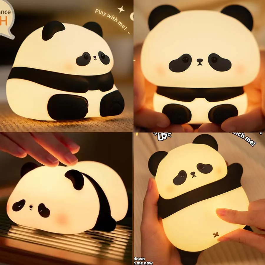 USB Rechargeable LED Night Light Cartoon Panda Silicone Night Lamp Bedroom Bedside Decor Table Lamp Children Nightlight Gift