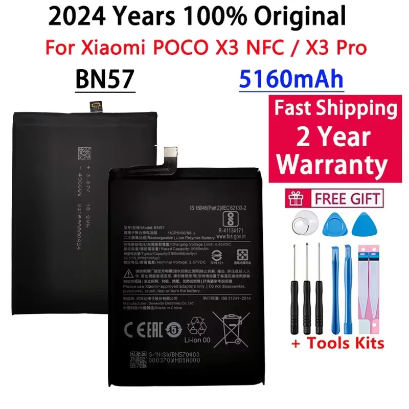 2024 High Quality Original BN57 5160mAh Phone Battery For Xiaomi Pocophone X3 Poco X3 Pro Replacement Batteries Fast Shipping