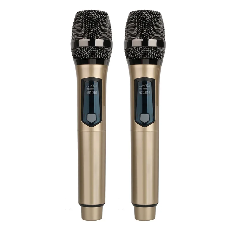 Wireless Microphone 2 Channels UHF Dual Handheld Dynamic Microphone with Rechargeable battery For Karaoke Party Home Meeting