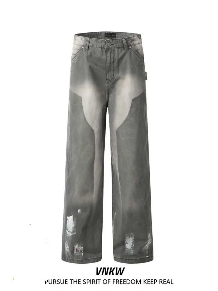 

Мужские рабочие брюки Waed Distred с прямыми штанинами, в американском ретро-стиле, свободного кроя, широкие, повседневные, из модного хлопкового денима, 100% хлопок