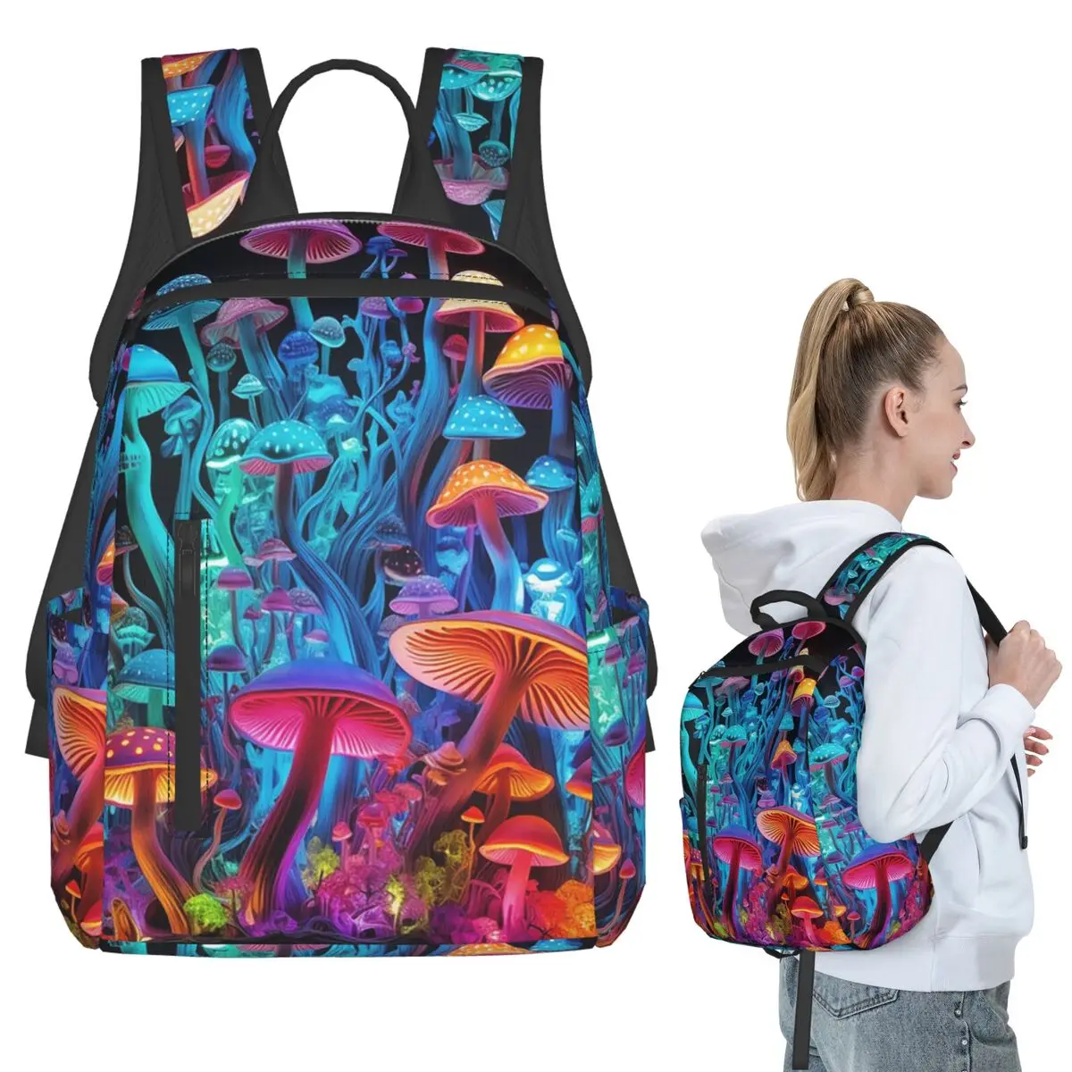 Neon Glowing Magic Mushrooms Backpack Student BookBag Kids School Bag Computer Shoulder Bags Boys Girls