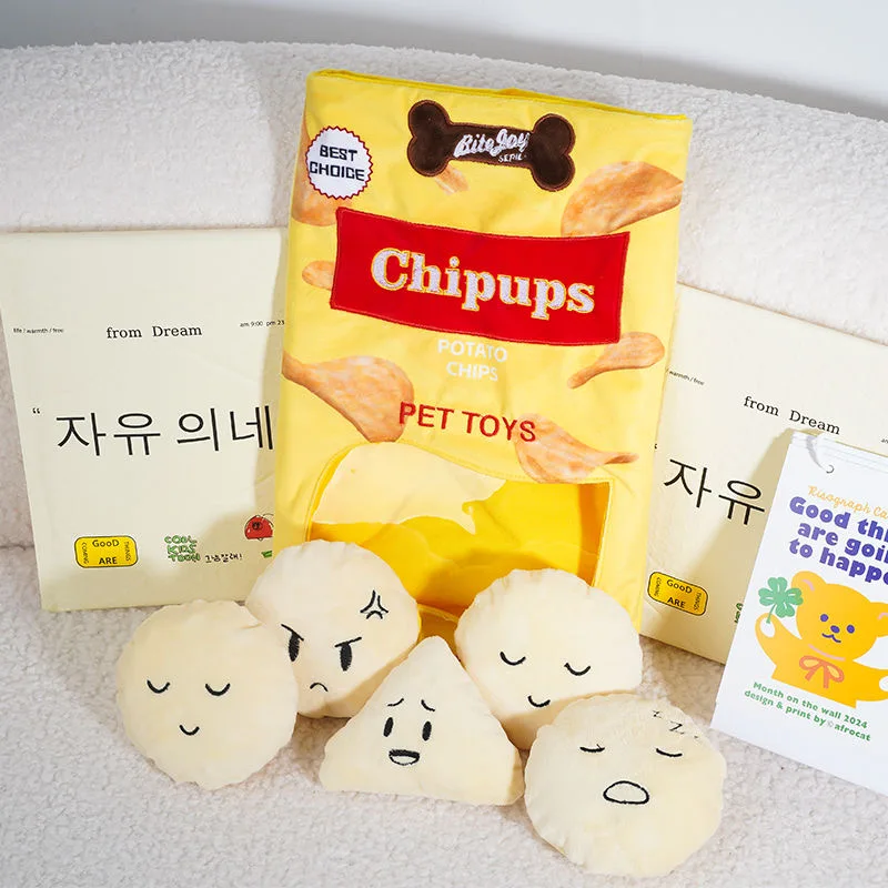 Plush Pet Chew Toy Potato Chips Hamburgers Beer Set Sound Making Toy Interactive Bite Resistant Grinding Teeth Training Supplies