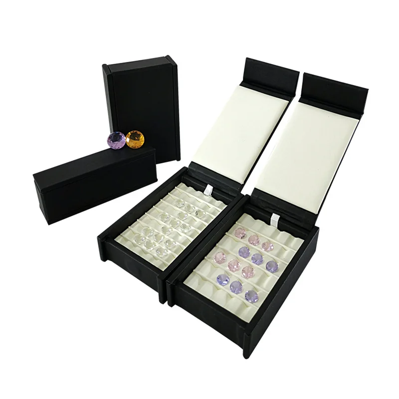 

Jewelry Gem Stone Display Holder Loose Diamond Storage Case V Groove Jar Gemstone Size Selecting Tray White Leather