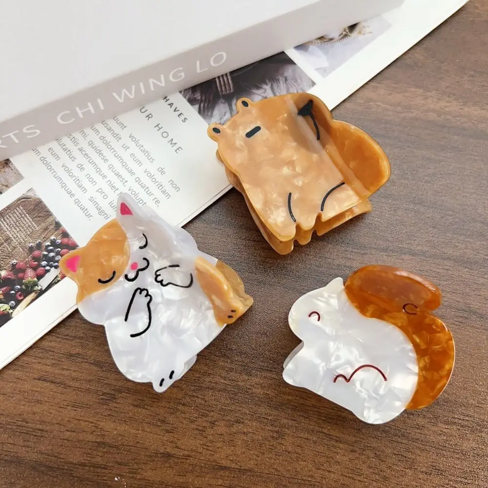 Cute Cat Capybara Hair Clip Cartoon Creative Acetate Kitty Hair Claw Headwear Fashion Squirrel Hairpin Girls