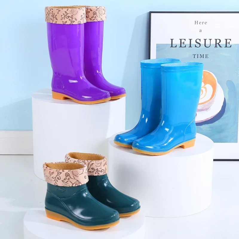 Bottes de Pluie Épaisses pour Femme, Chaussures en Caoutchouc, Imperméables, Confortables, Isolées en Coton, Hiver