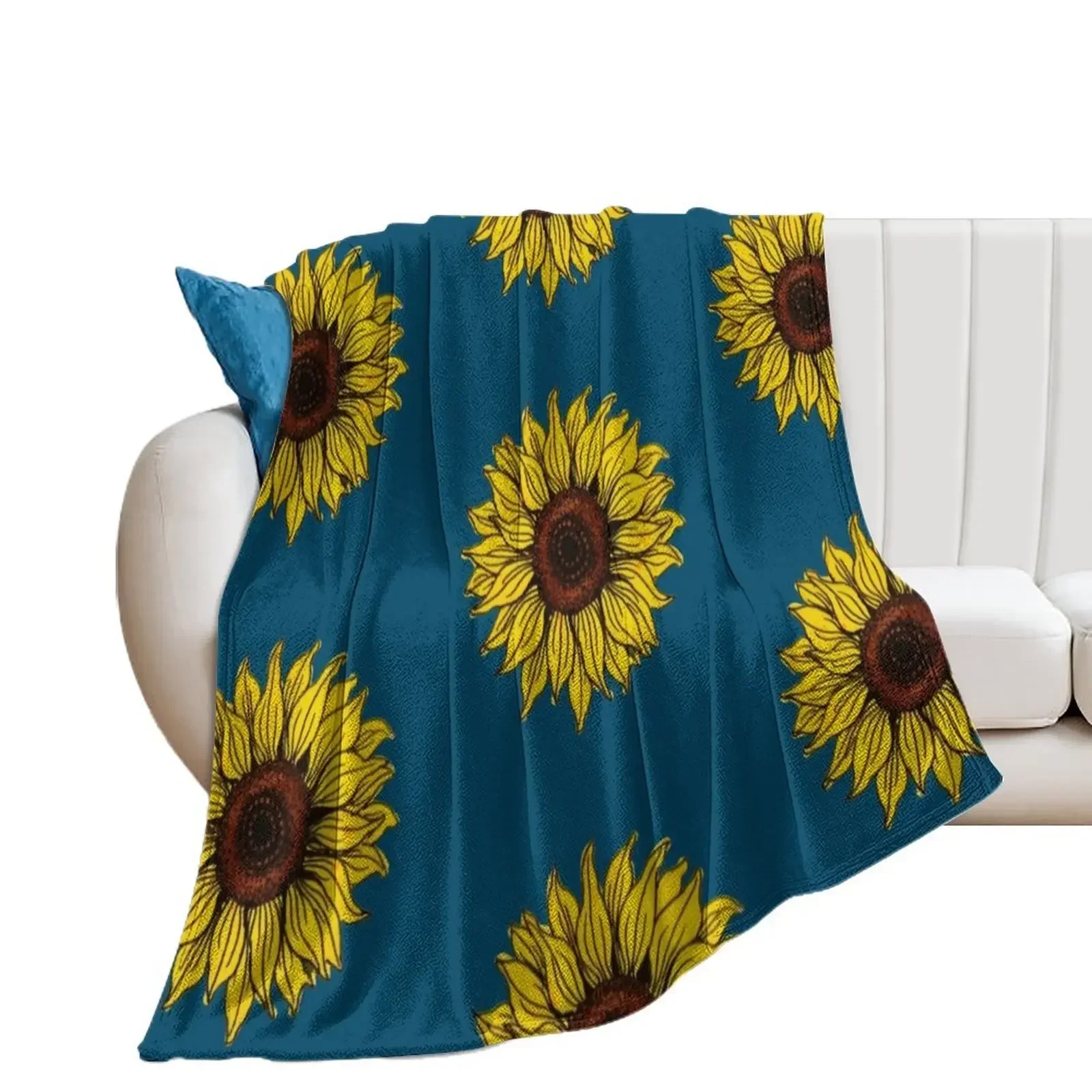 

Watercolor sunflower Throw Blanket Loose Designers Plaid Blankets