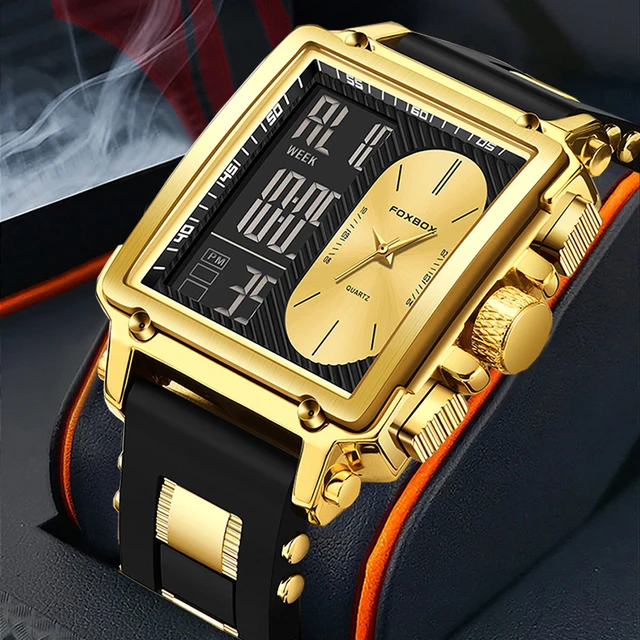 LIGE New Fashion kwadratowy zegarek cyfrowy mężczyźni Casual sport wodoodporne męskie zegarki kwarcowe na rękę FOXBOX Top marka luksusowy chronograf