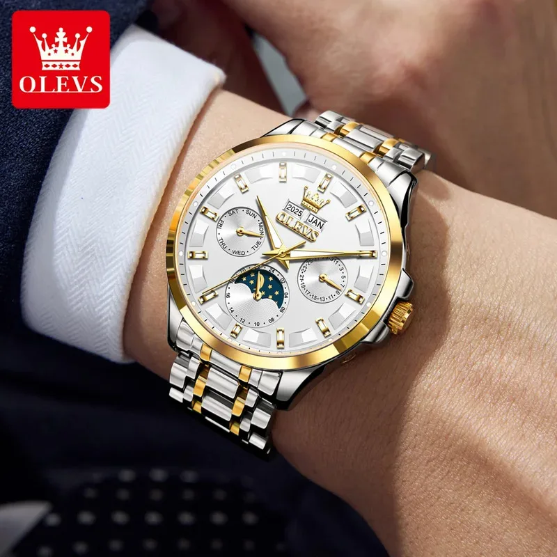 OLEVS 7070 Luxury Men All Automatic Mechanical Watch Multi functional Waterproof Moonphase Watch Men Sports Watch