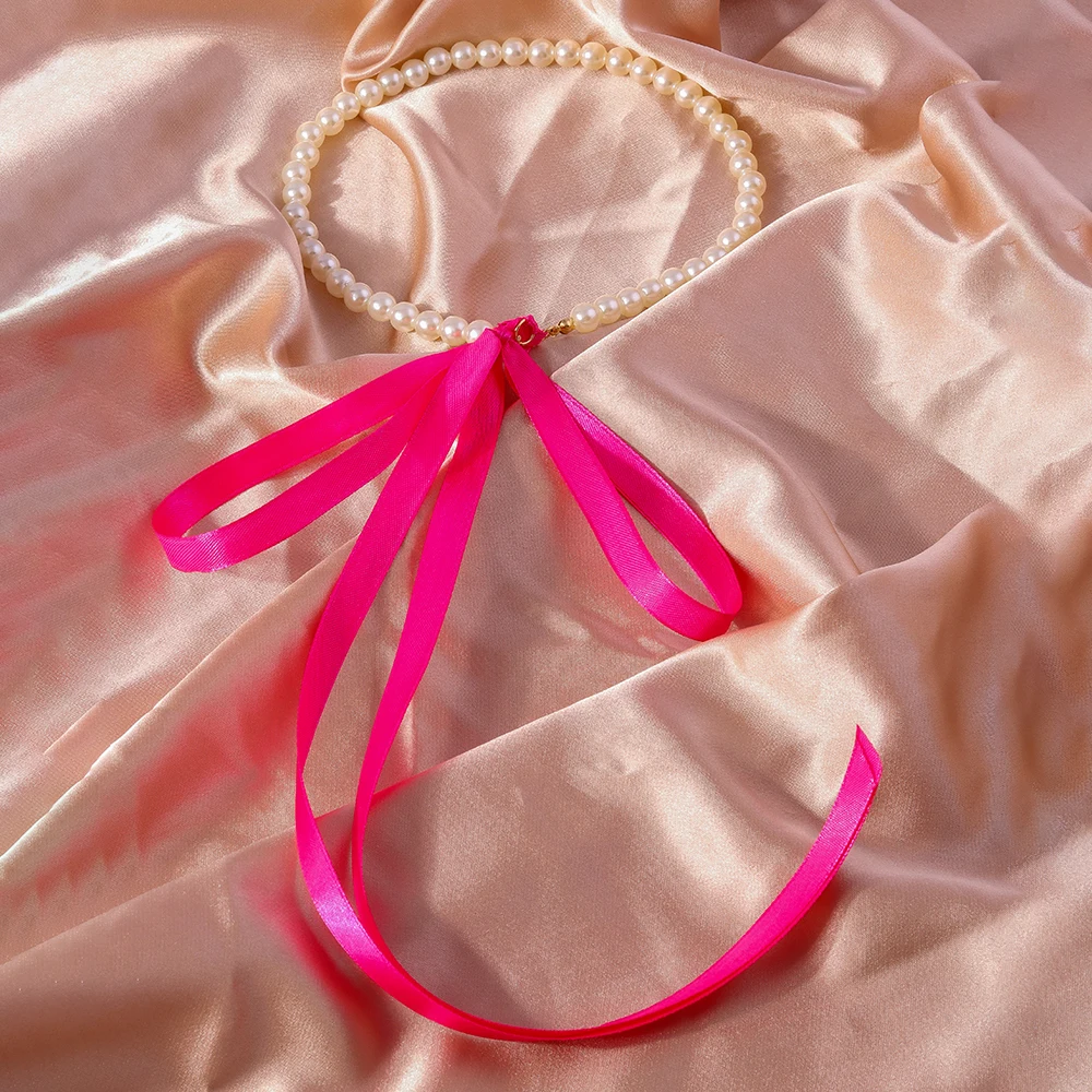 Aihua Koreanische Imitationsperlen-Halskette für Damen, Choker, modische schwarze Samt-Halskette mit verstellbarer Schleife, Hochzeitsschmuck, Geschenkidee – Detail 11