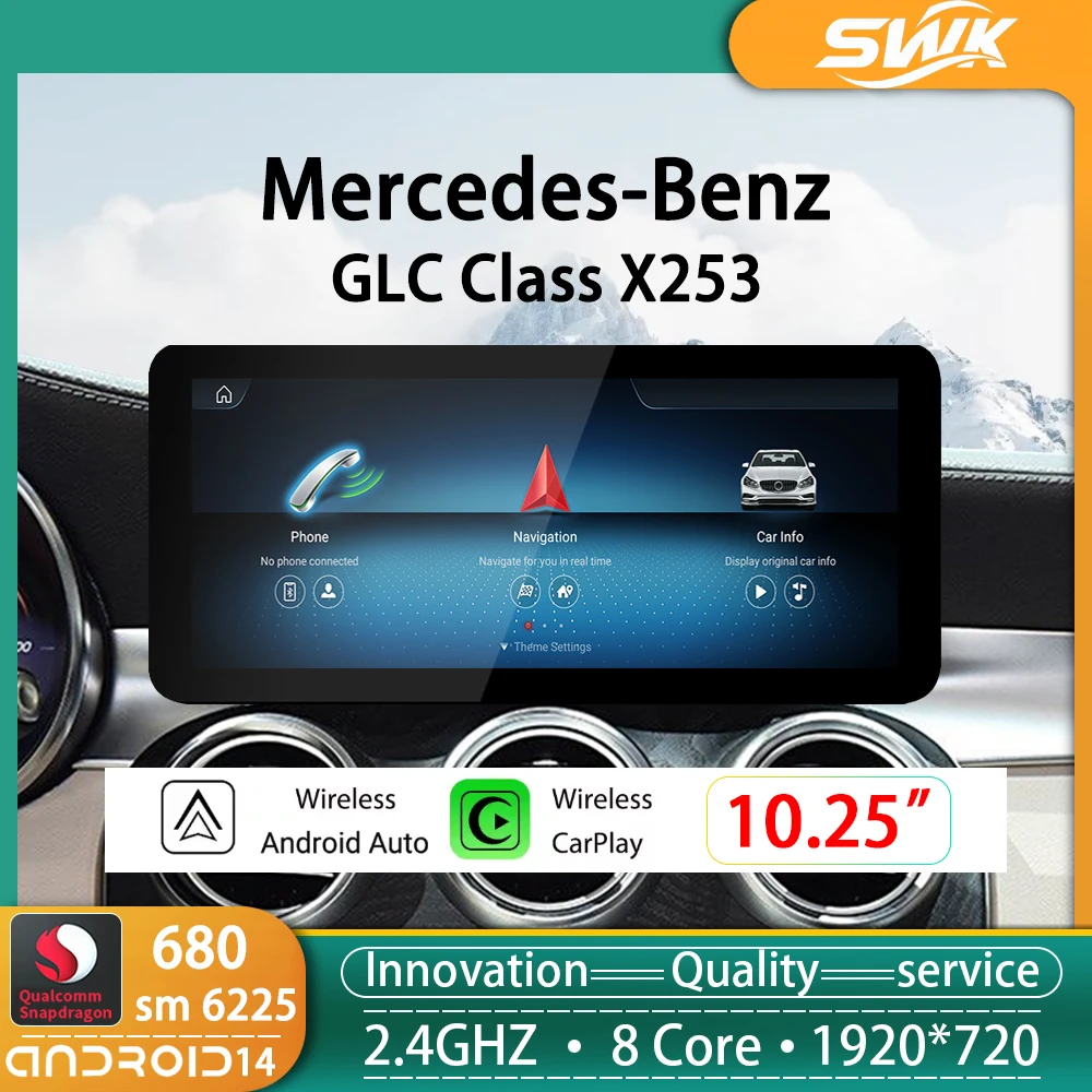 

4G Wi-Fi навигация BT Android14 автомобильный радиоприемник беспроводной Carplay автоплеер видео мультимедиа DSP GPS для Mercedes Benz GLC X253 C253