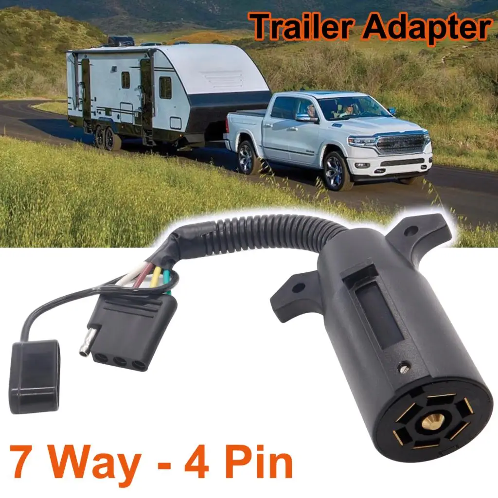 Car Trailer RV Boat Adapter 7 Pin 7 Way to 4 Way Plug 12V Flat Blade Plug Towing Towbar Tow Hitch Wire Plug Connector Dust cover