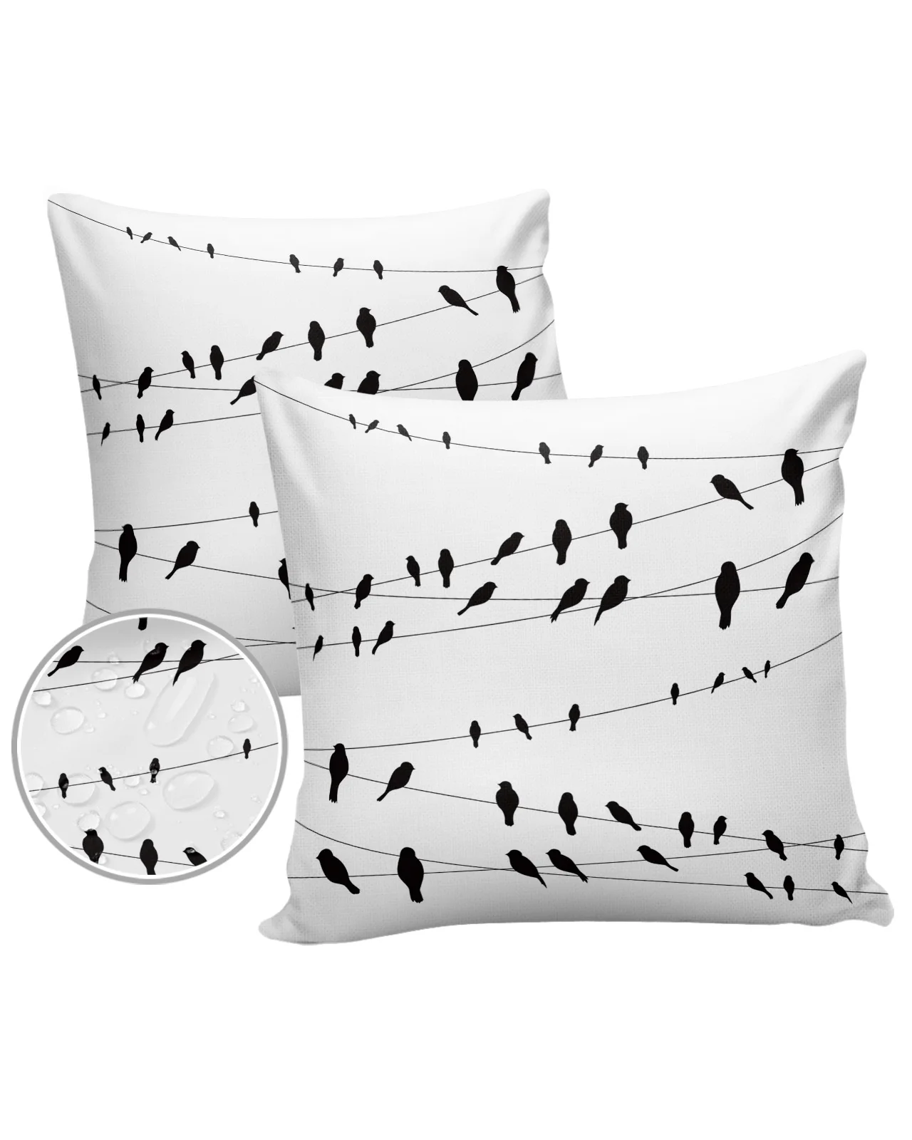 2/4PCS Outdoor Garden Chair Waterproof Cushion Cover Animal Bird Wire Black And White Home Decor 40/45/50/60/66cm Pillow Case