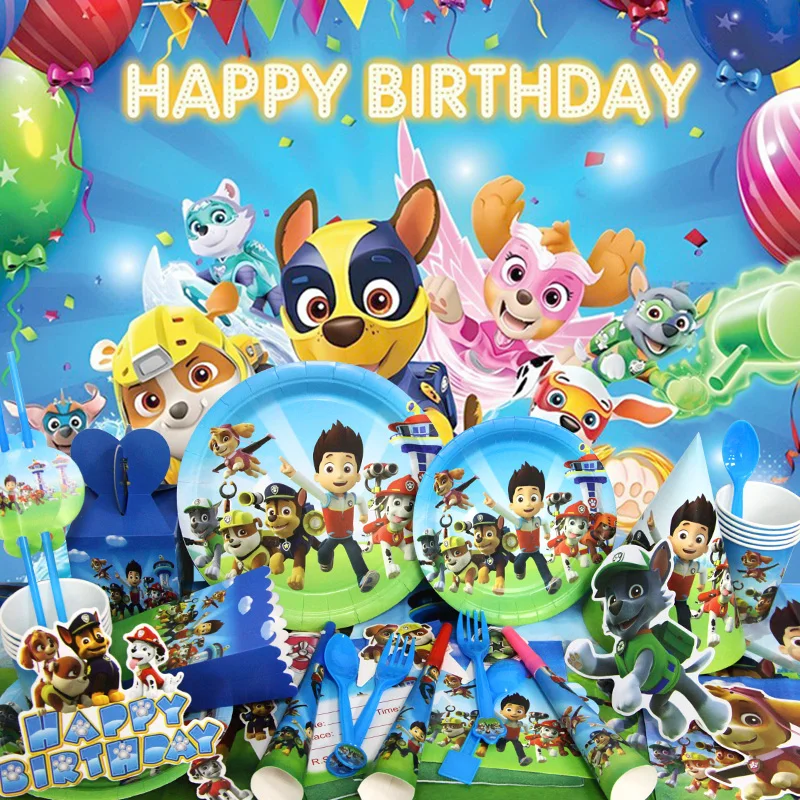 New PAW Patrol Birthday Party Decoration Aluminum Foil Balloon Latex Kids Event Supplies Disposable Tableware Banner Backdrop
