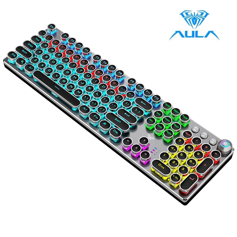 

AULA Gaming Mechanical Keyboard 87/104 Keys Anti-ghosting Luminous Blue Black Switch Backlit LED wired Keyboard Russian Spanish