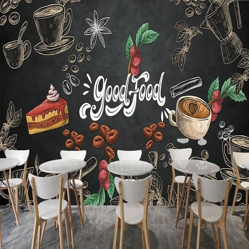 Custom Size 3D Photo Coffee Beans Painting Blackboard Mural Waterproof Canvas Wallpaper for Cafe Shop Restaurant Drink Bar Wall