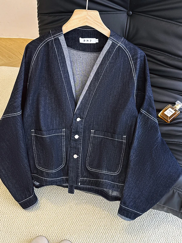 

Новый китайский дизайн Sle ket, джинсовая куртка, свободная повседневная женская верхняя одежда с v-образным вырезом, длинное пальто для похудения в стиле ретро