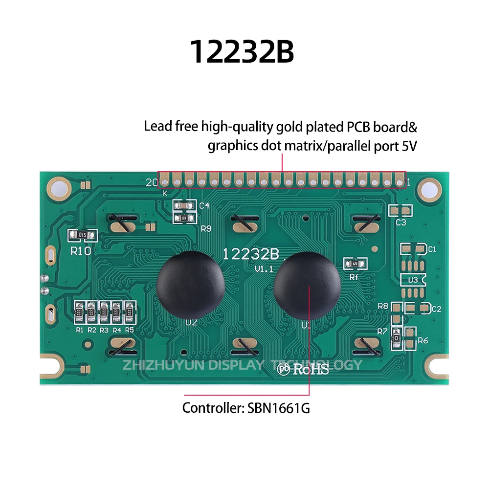 Imagem -02 - Módulo de Exibição de Tela Lcd Tela de Personagem Exibição de Cristal Líquido Filme Verde Amarelo Lcm 12232b 5v