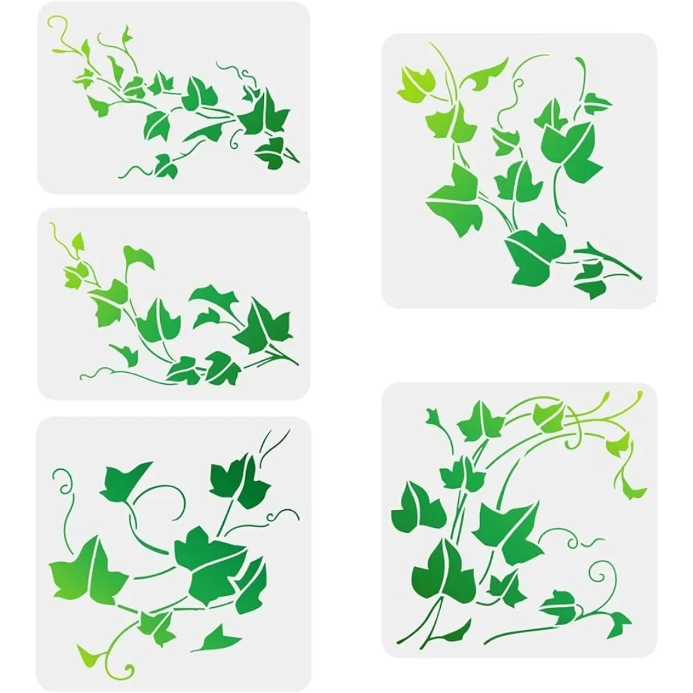 5 Pcs Ivy Stencil 2 Size Reusable Vine Drawing Stencil DIY Craft Ivy Pattern Painting Template Plastic Leaf Stencil for Home