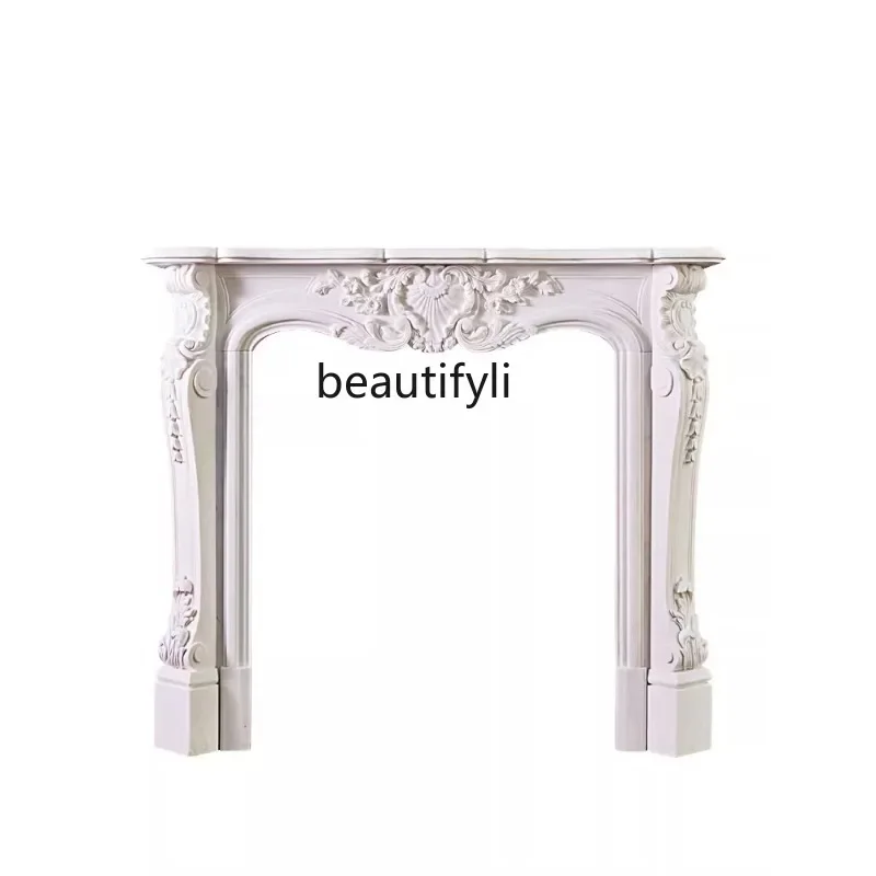 Sculpture Marble French Fireplace White Marble Fireplace Background Wall Stone Carving Living Room Villa Decoration Light Luxury