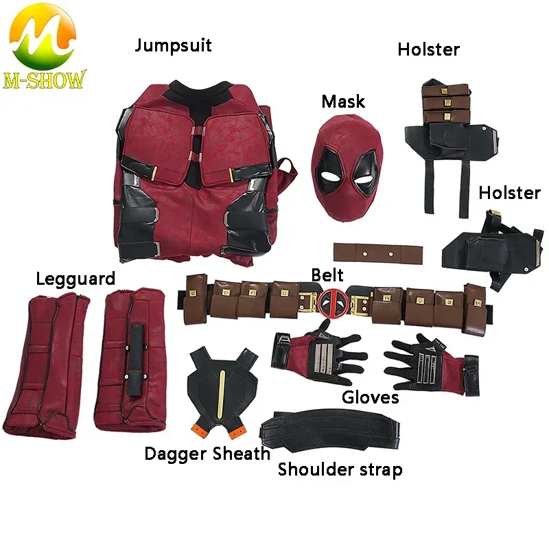 Disfraz de superhéroe rojo villano, mono para hombre, traje de batalla Wade Winston Wilson, traje lujoso para Halloween