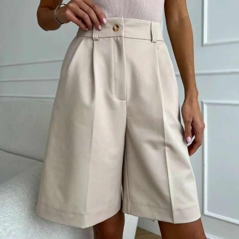 2026 Summer Women Thin High Waist Wide Leg Five Points Suit Shorts Loose Plus Size Casual Fashion Versatile Daily Bottoms