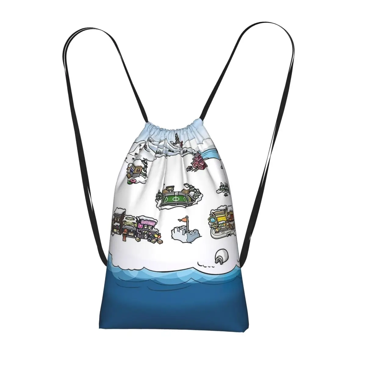 

Club Penguin Map Backpacks Portable Drawstring Bundle Pocket Storage Bag Book Bags for Man Woman School