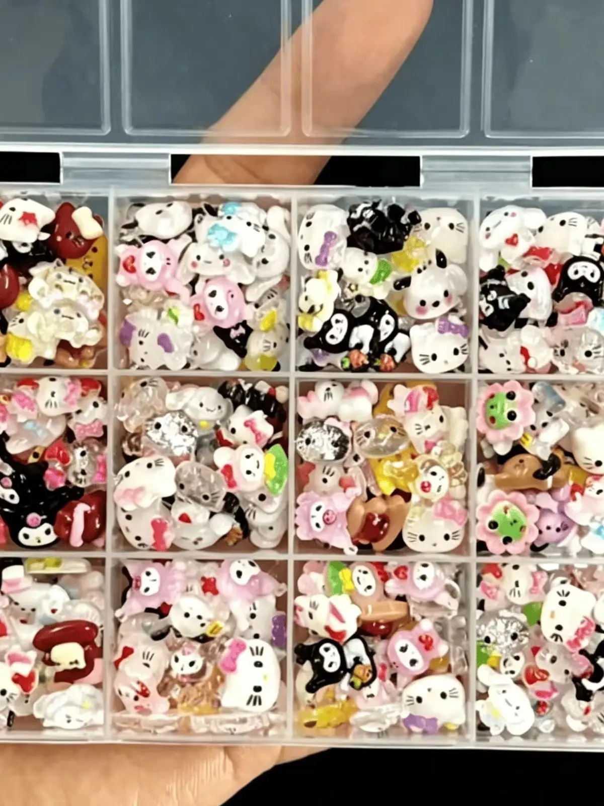 120PCS 12‑Grids Box Mixed Sanrio 3D Nail Charms Cute Cartoon Resin Ornaments Kawaii DIY Nail Art Manicure Decor Accessories