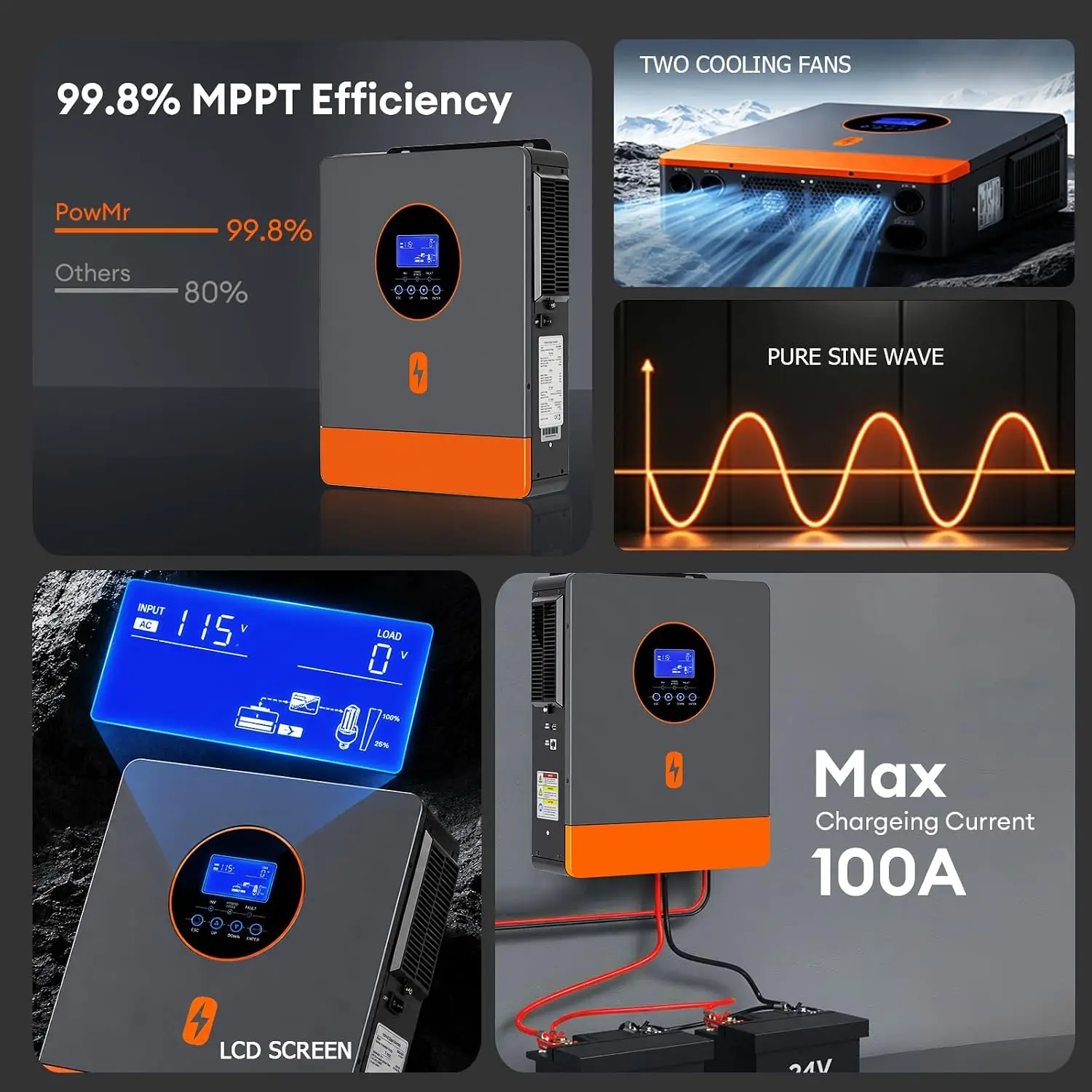 PowMr 6.5KW Split Phase Inverter 48V 110V or 220V with MPPT 100A Solar Battery Charger RS485 CAN Max PV Array Power 7200W image 3