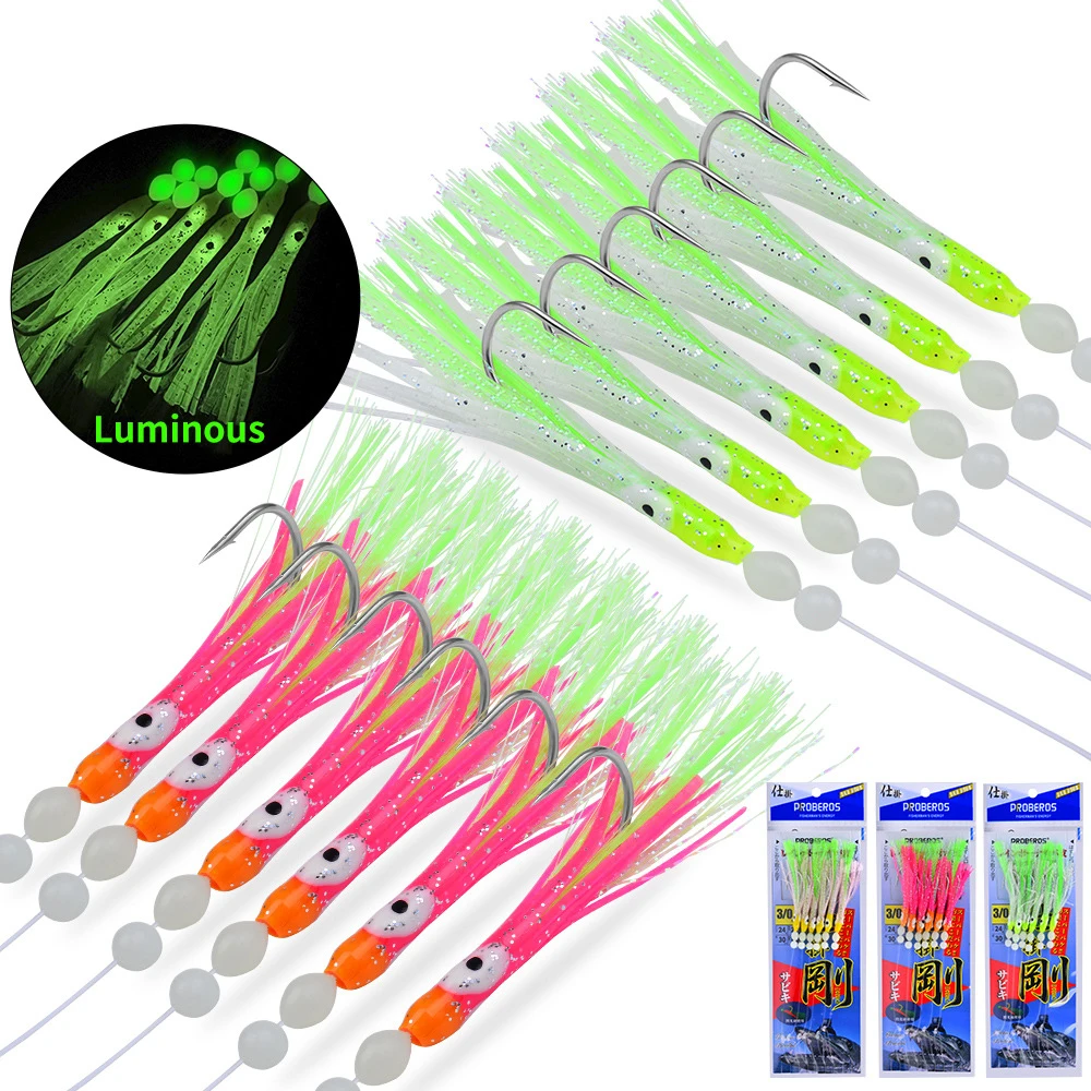 1Bag Biomimetic Squid String Hook Luminous Fishing Soft Bait Tool With Hook Octopus False Bait Connector Fishing Gear Accessorie