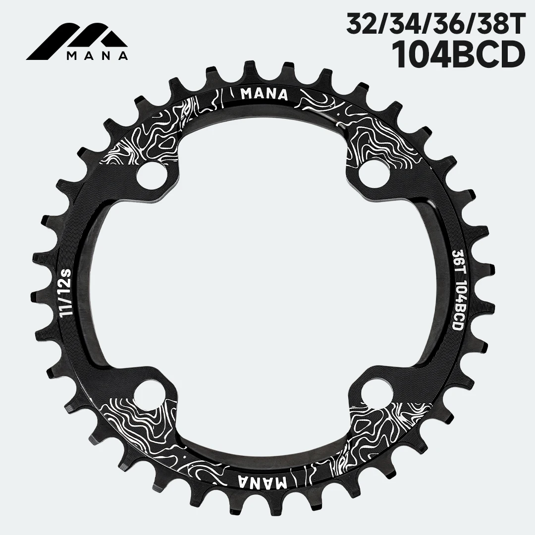 

MANA Aluminum Alloy Bicycle Sprocket, 104BCD-32T/34T/36T/38T, Positive and Negative Teeth, Applicable to Road Bike