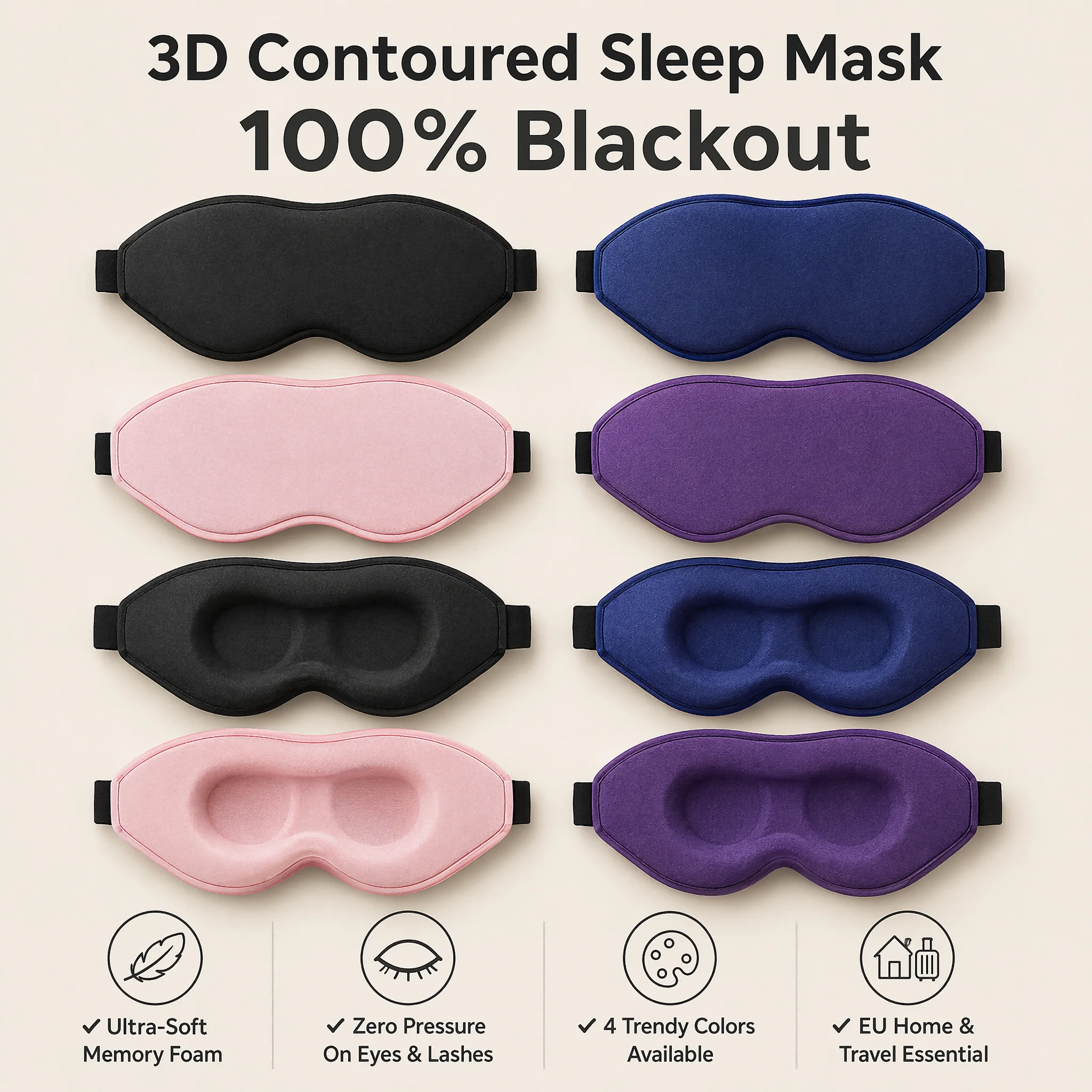 

Ergonomic 3D Eye Mask Ultra Soft Breathable Fabric Light Blocking Sleep Mask Portable Eyepatch for Men Women Home Airplane Rest