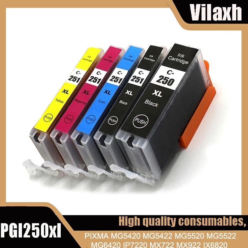 

5/6PCS PGI250 PGI-250 CLI-251 ink cartridge For canon PIXMA MG5420 MG5422 MG5520 MG5522 MG6420 IP7220 MX722 MX922 IX6820 printer