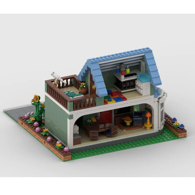 MOC-240693 บ้านบล็อกตัวต่อรูปบ้านดอกทานตะวันแสนสบาย ชุดตัวต่อวิลล่า ซีรีส์ DIY ของขวัญเสริมสร้างความคิดสร้างสรรค์ 1112 ชิ้น