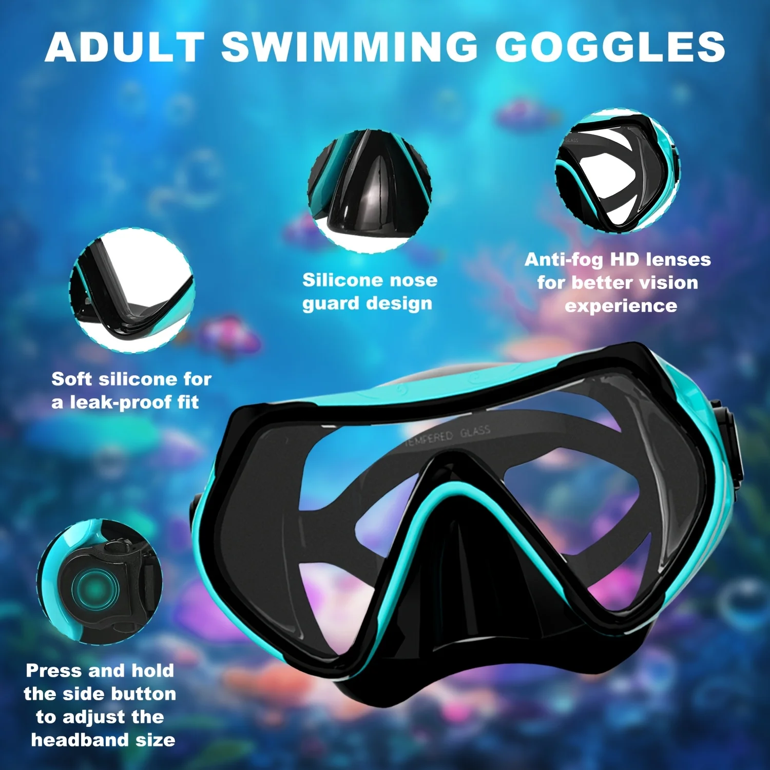 XIAOTREE Tauchmasken-Schnorchel-Set für Erwachsene, gehärtetes Glas, professionelle Panorama-Schnorchelausrüstung, Schwimmtraining – Detail 2