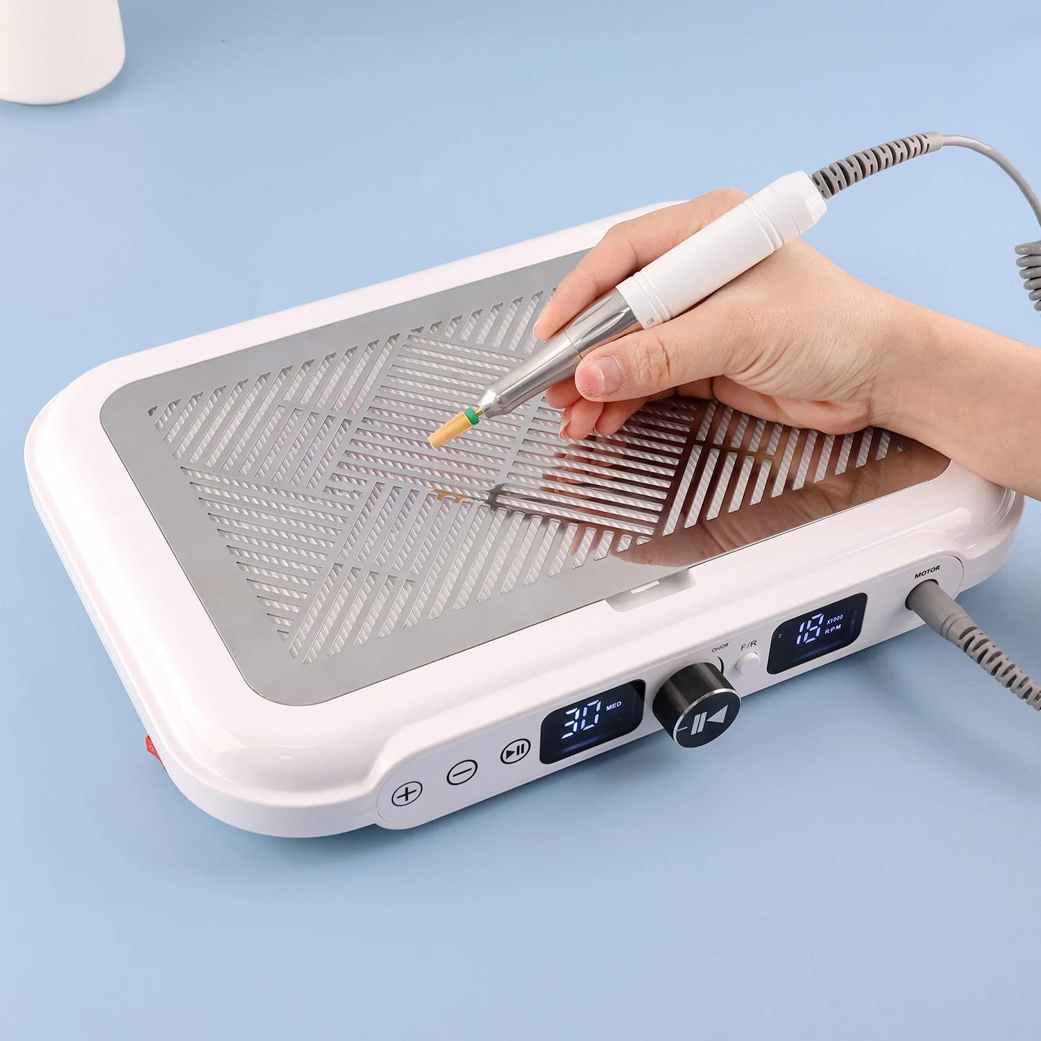 

Мощный пылесборник для маникюра 2-в-1 с двумя безмоторными вентиляторами, сильный пылесос для ногтей, ручка для маникюрной дрели, 170 Вт