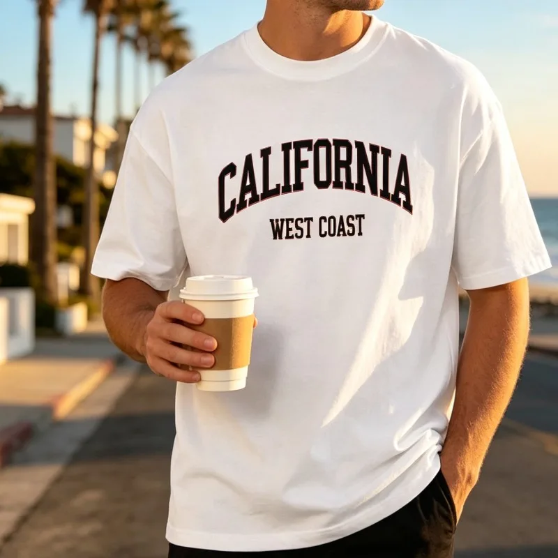 CALIFORNIA WEST COAST Men’s Varsity Letter Graphic T-Shirt Soft Modal Casual Tee for City Streetwear Gift