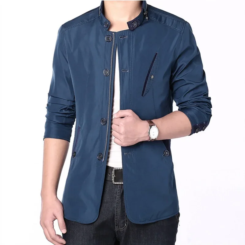 

Men's Fashion Clothing Suit Jacket Polyester 2024 Men Blazer Casual Spring and Autumn Business Casual Coat Stand Collar Outwear