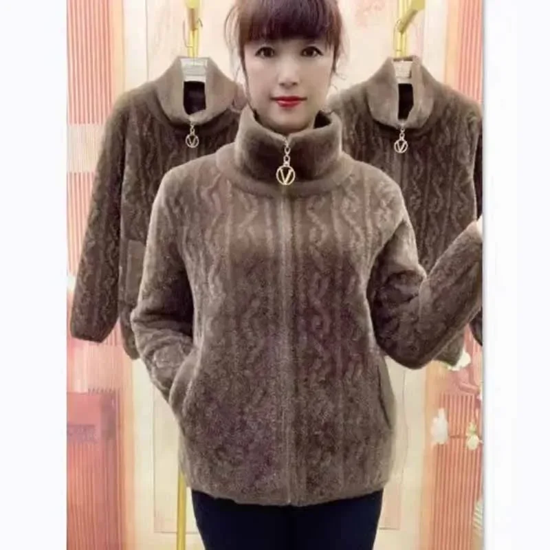 Female Winter Imitate Mink Velvet Coat Velvet Half Height Collar Warm Retro  Style Elegant Short Women's Cardigan Jacket B304